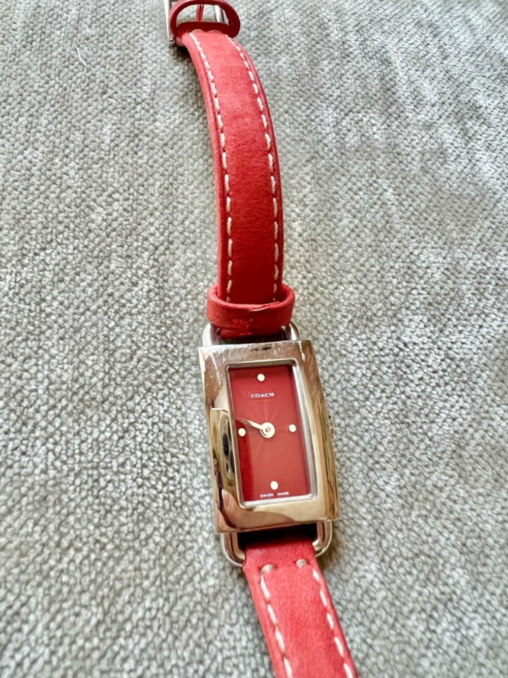 Coach Slim Red Leather Strap Rectangular Women's Watch - Picture 3 of 4